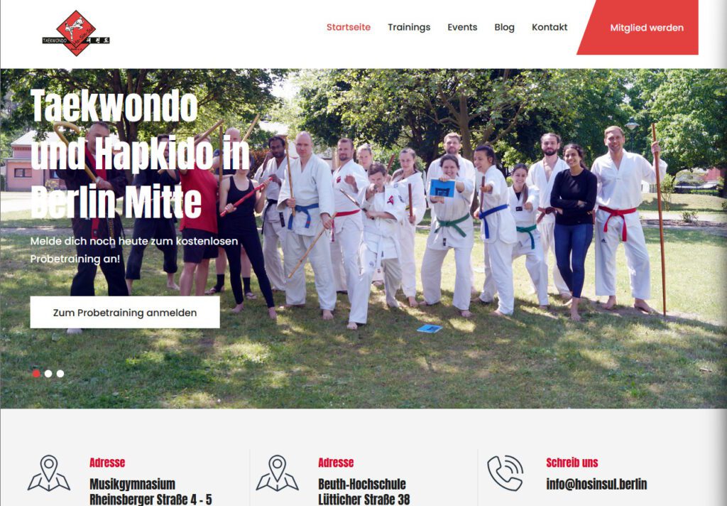 Taekwondo und Hapkido in Berlin Mitte - neue Webseite Screenshot